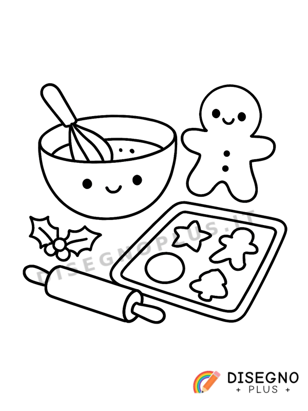 Disegno Preparazione biscotti con mattarello e stampini   da stampare e colorare
