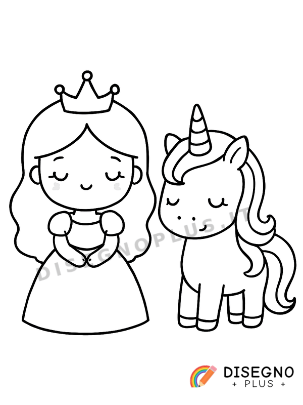 Disegno Principessa e unicorno da colorare
