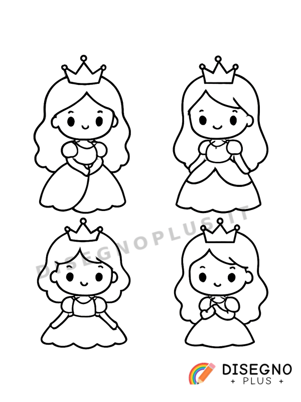 Disegno Principesse con corona che danzano insieme   da stampare e colorare