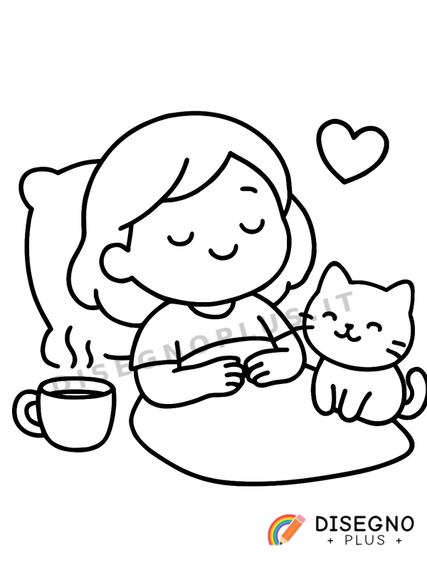 Disegno Rilassamento con libro e tè   da stampare e colorare