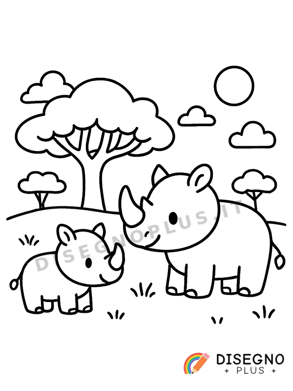 Disegno Rinoceronti in Africa da colorare