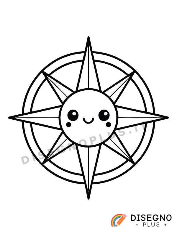Disegno Rosa dei venti con direzioni   da stampare e colorare