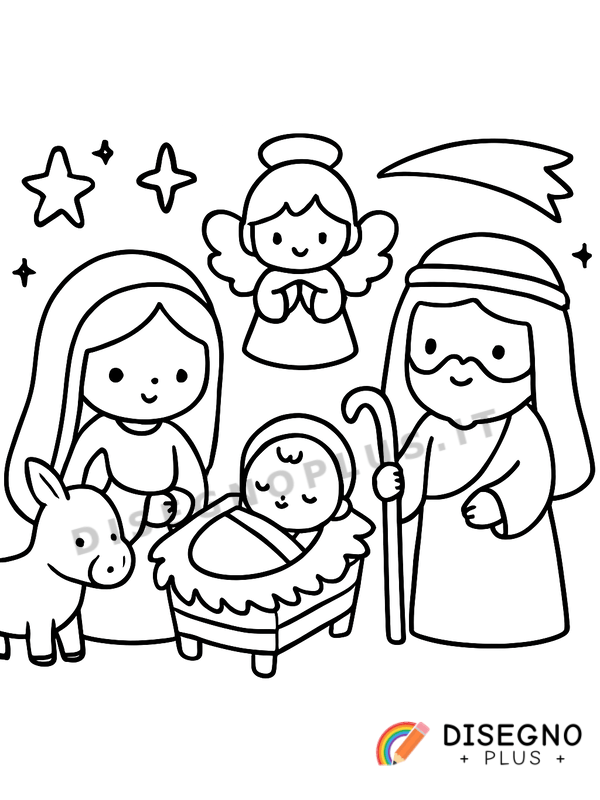 Disegno Scena della natività con Gesù e animali   da stampare e colorare
