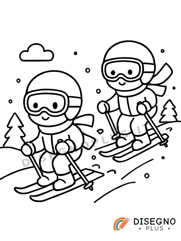 Disegno Sciatori sulla neve in discesa   da stampare e colorare