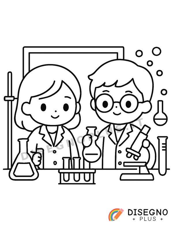 Disegno Scienziati in laboratorio con camice   da stampare e colorare