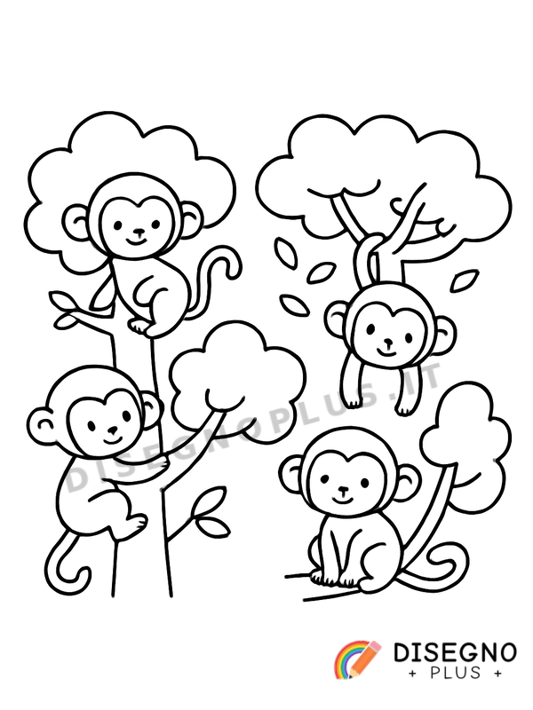 Disegno Scimmie sugli alberi a testa in giù giocose   da stampare e colorare