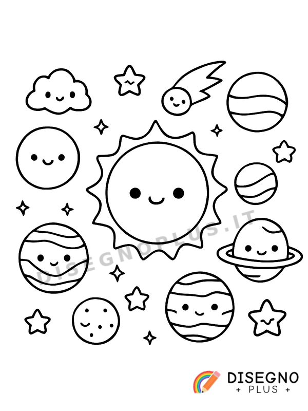 Disegno Sistema solare con otto pianeti   da stampare e colorare