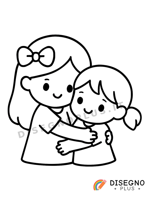 Sorelline abbracciate Disegno Sorelline abbracciate da stampare e colorare