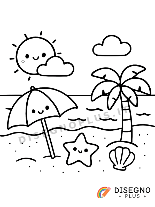 Disegno Spiaggia e mare da colorare