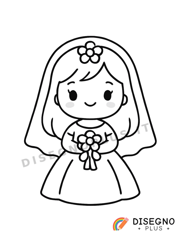Disegno Sposa con velo e bouquet   da stampare e colorare