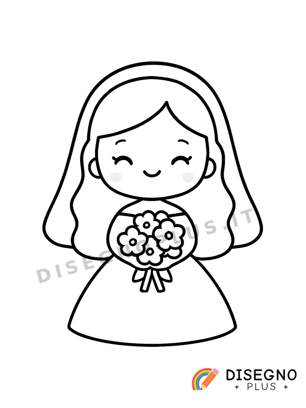 Disegno Spose con bouquet di fiori   da stampare e colorare
