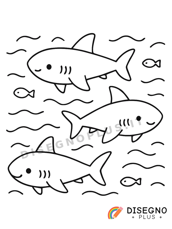 Disegno Squali in mare con denti affilati cattivi   da stampare e colorare
