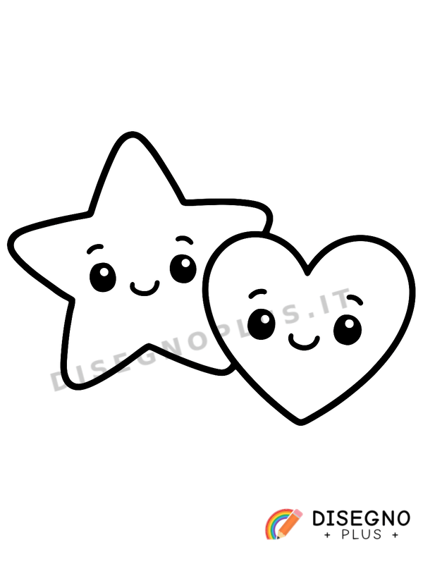 Disegno Stella e cuore intrecciati in un cielo stellato   da stampare e colorare