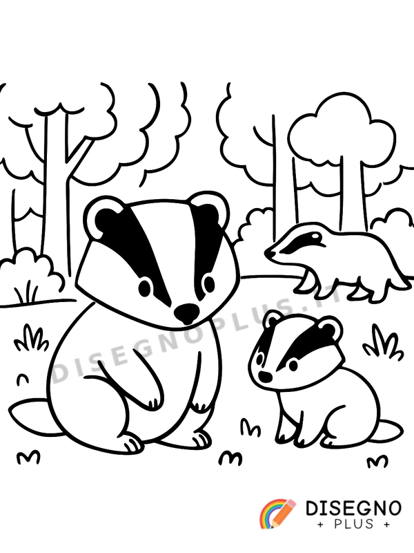 Disegno Tassi nel bosco da colorare