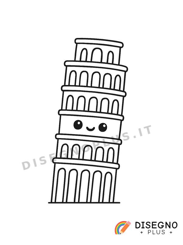 Disegno Torre di Pisa con inclinazione e piazza   da stampare e colorare