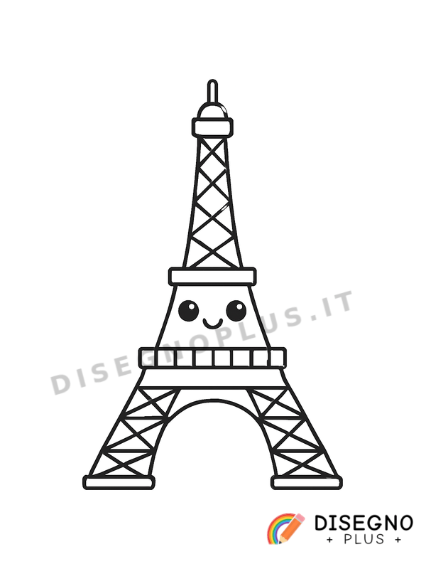 Disegno Torre Eiffel con luci e giardini parigini   da stampare e colorare