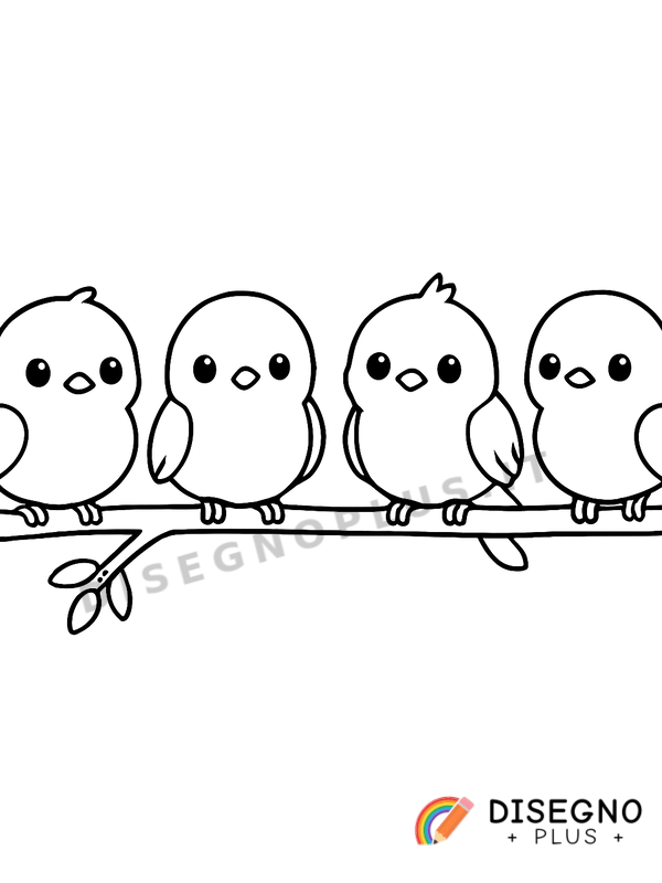 Disegno Uccellini sul ramo che cantano insieme felici   da stampare e colorare