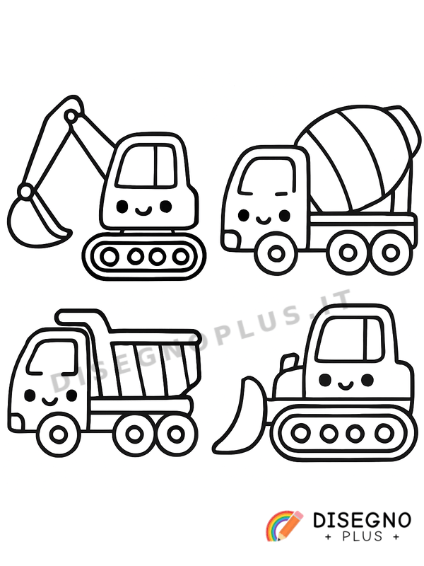 Disegno Veicoli da costruzione con operai   da stampare e colorare