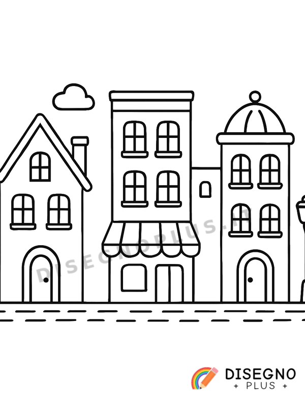 Disegno Via con marciapiedi e lampioni accesi   da stampare e colorare